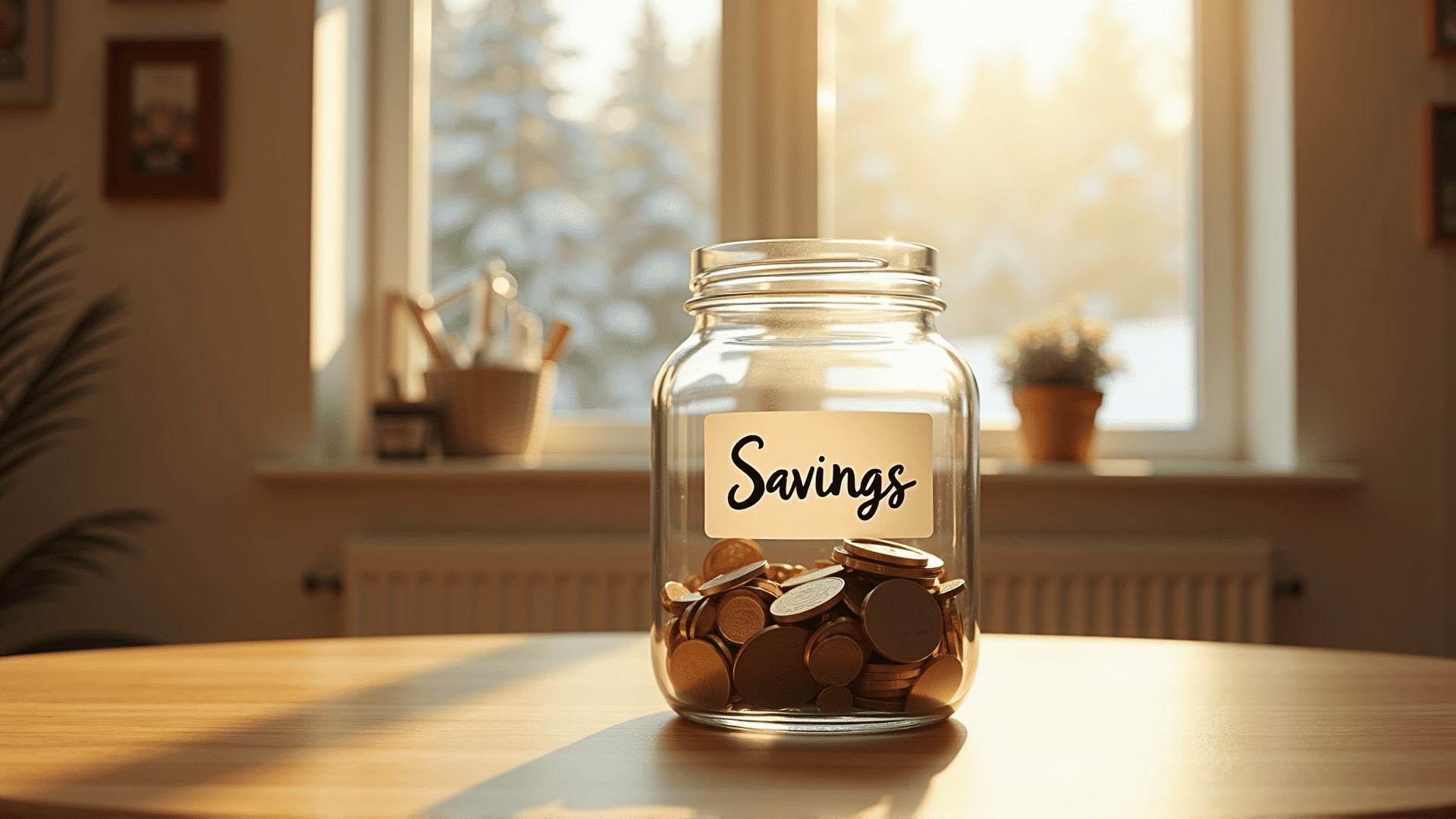 Savings jar with coins
